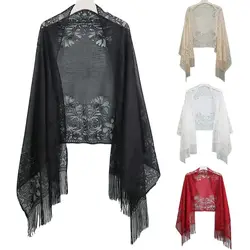 Party Dinner Top Scarf Shawls Tassel Patchwork V-Neck Cardigans Women Vintage Shawl Mesh Cloak Capelet Fringes