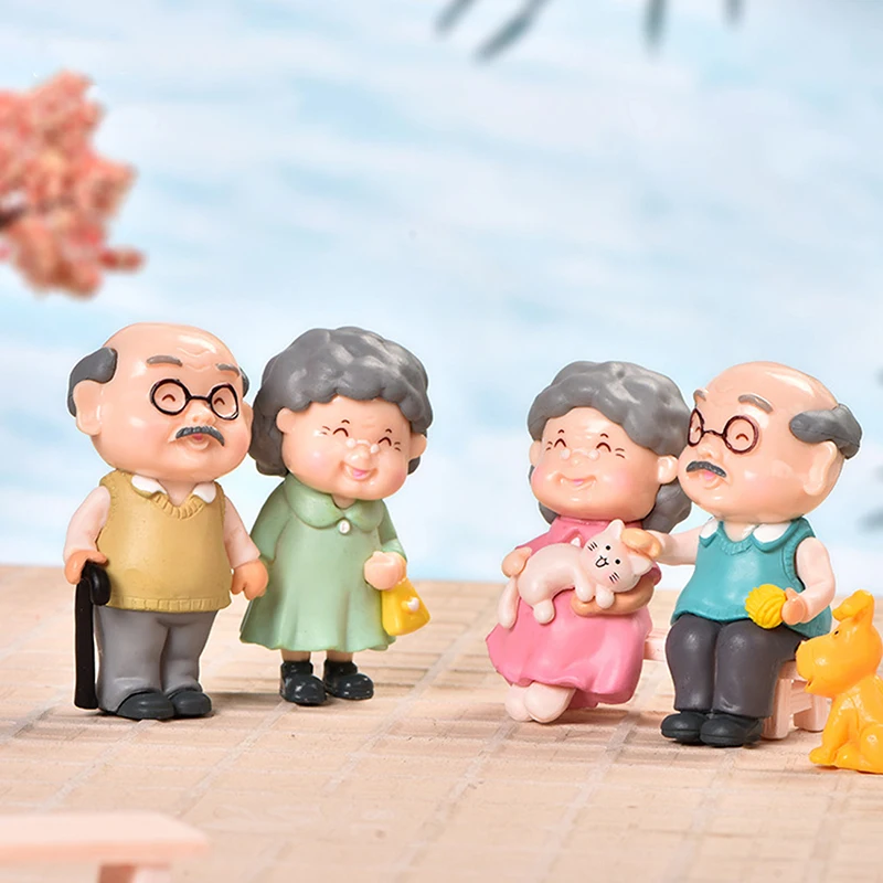 New Sweety Lovers Couple Ornament Mini Couple Figures Grandma Grandpa For Fairy Garden Figurines Miniature Home Decoration