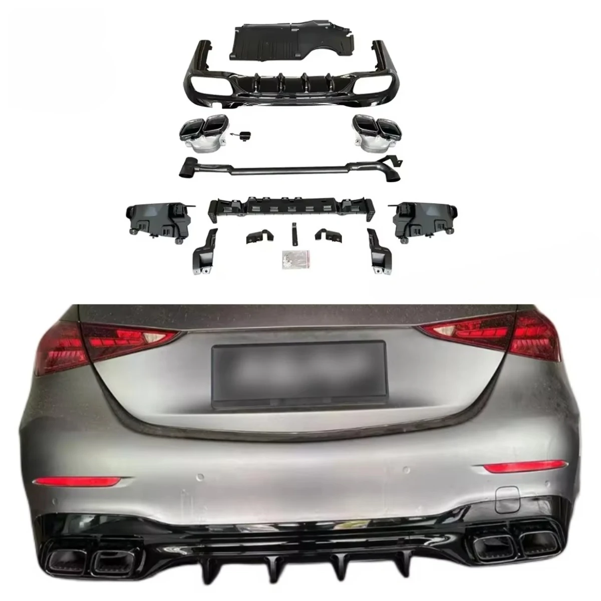 

Задний бампер в стиле C63 с вентиляционными отверстиями, спойлером и диффузором с насадкой на выхлопную трубу для W206