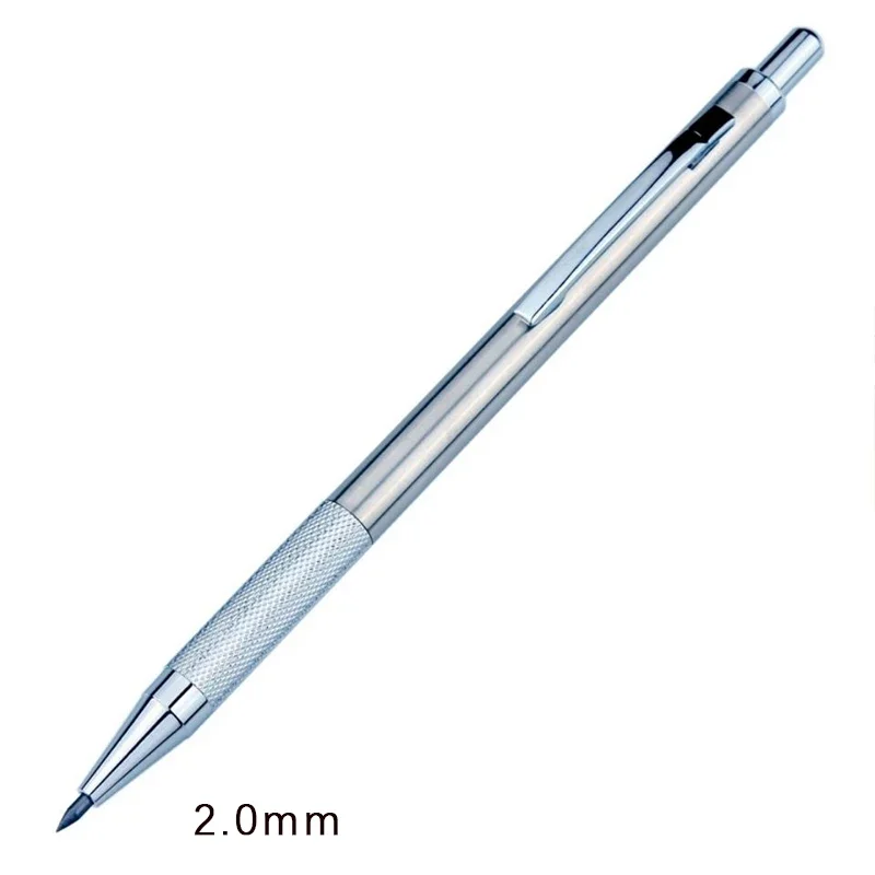 2.0mm Metal Mechanical Pencil Silver Automatic Pencil with 2B HB Lead Office School Writing Drawing Tools Kawaii Stationery