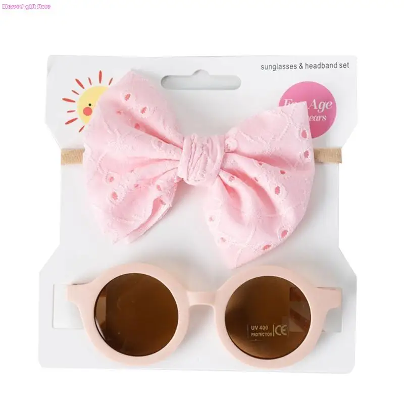 

D0JC Baby Hollow Bowknot Headband Sunglasses 2pcs/set UV for Protection Supplies