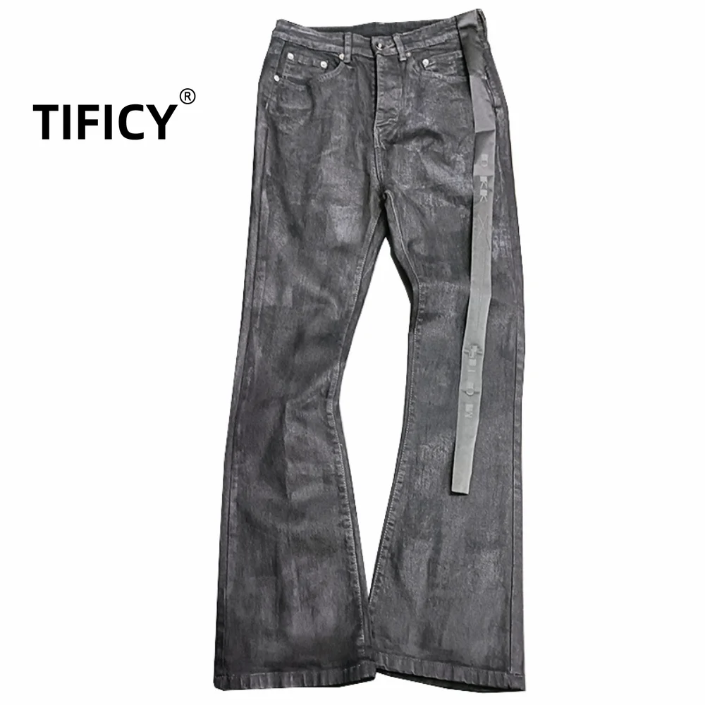 

RO Pure Dark Style Denim Pants High Street Men's Handmade Brush Wax Coating Wax Surface Horn High Elasticity Jeans Pant