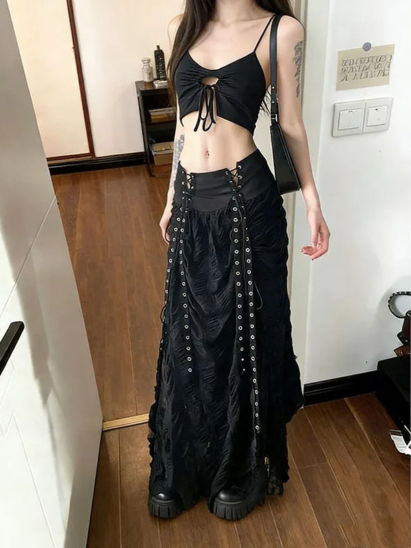 

Ретро-юбка А-силуэта в американском стиле с поясом, женская, весенняя новинка, с оригинальным дизайном, стройнящая, длинная, с завышенной талией