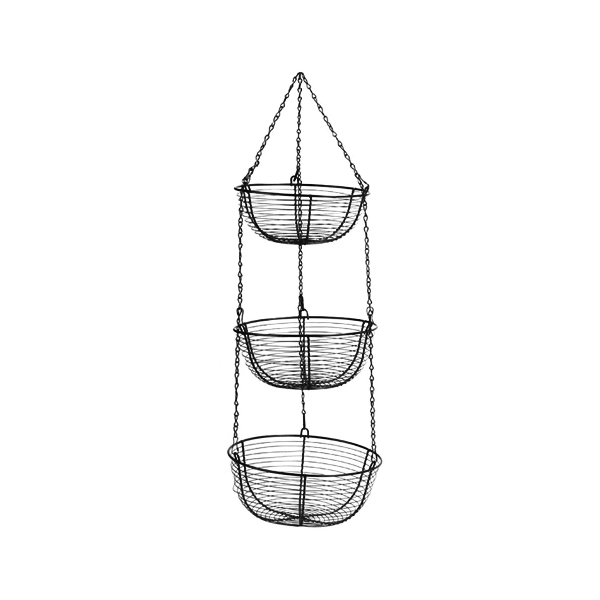 

3-Tier Hanging Basket Fruit Organizer Kitchen Heavy Duty Wire Organizer with Wire Metal Ceiling Hooks-Black Wire Basket