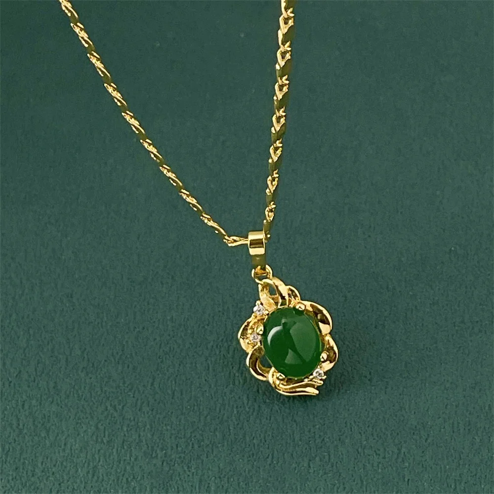 24k Gold Plated Necklace Jade Pendant Necklace For A Woman Engagement Jewelry Gift To Her Mother