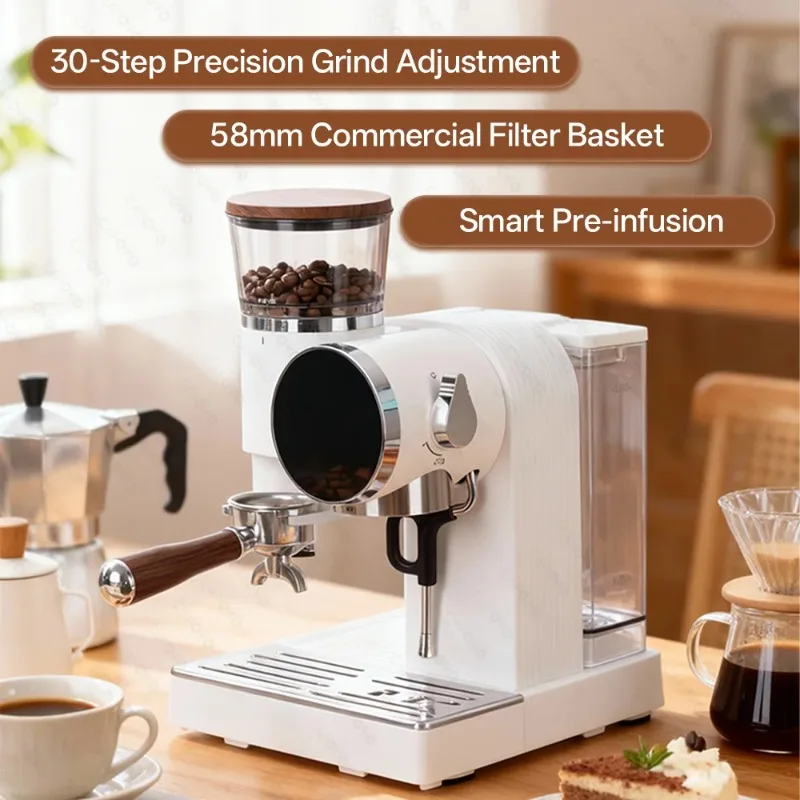 【Best Choice】E121 15 Bar 58mm Semi-Automatic Espresso Machine with Grinder With 30-Step Grinder Cold Brew Coffee Maker fo