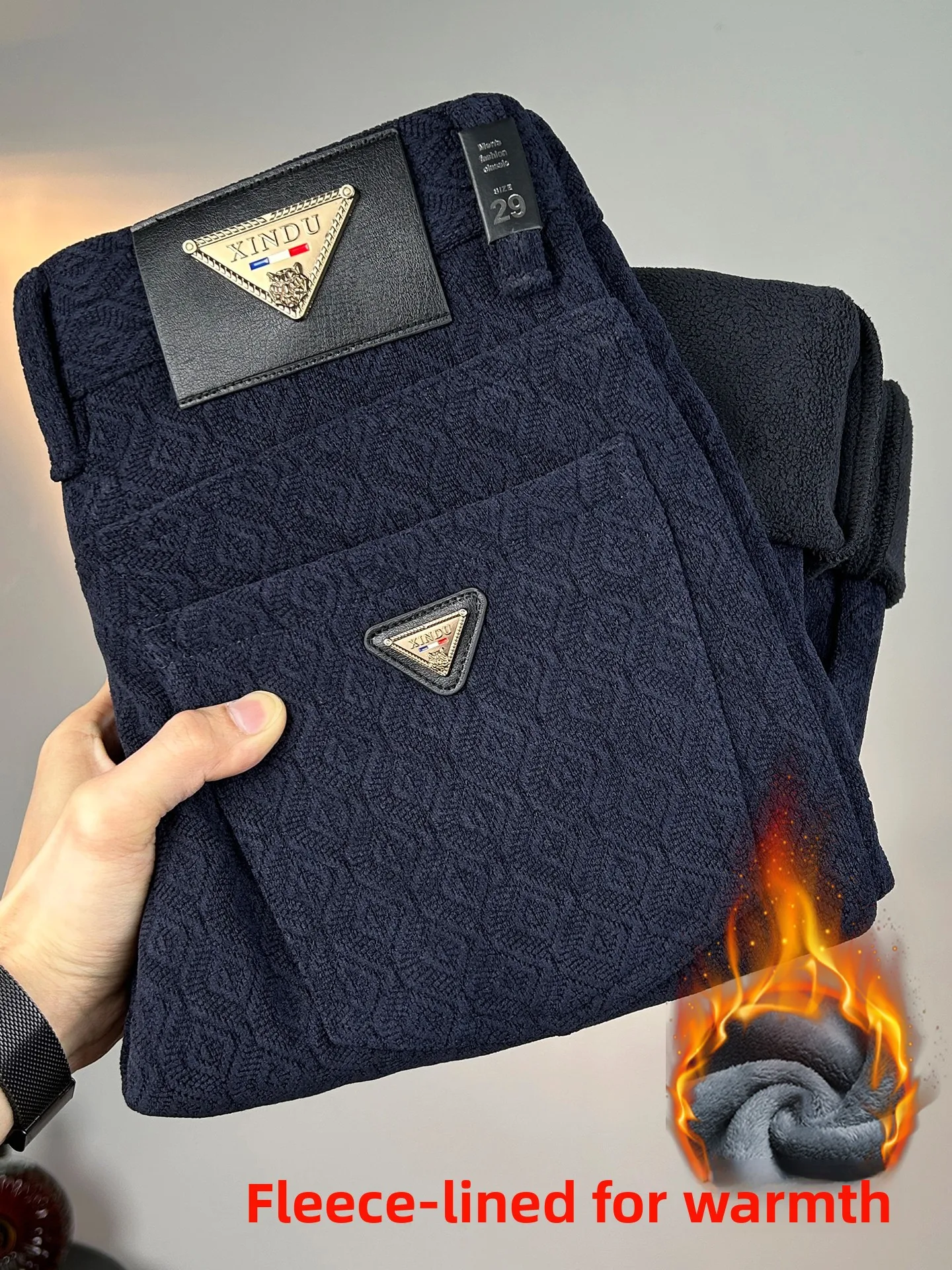 

High-End Men's Casual Pants Fce Lined Slim Straight Thi Warm Luxury Busin West Pants Autumn Winter Faion Trend