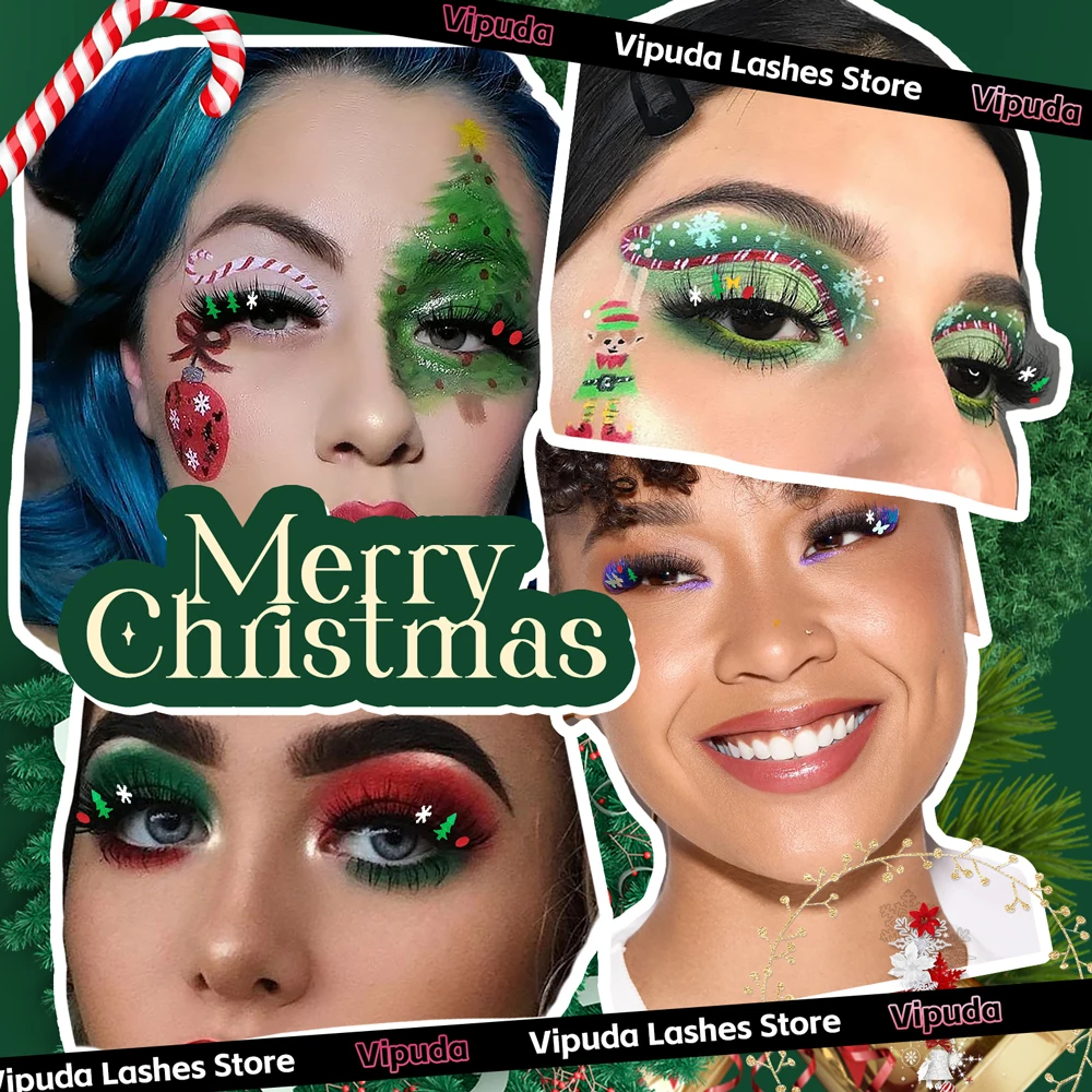 Vipuda Christmas Glitter Lashes Colorful Party Glitter Eyelash Extensions Shiny Individual Lash Women Makeup Decoration Lashes