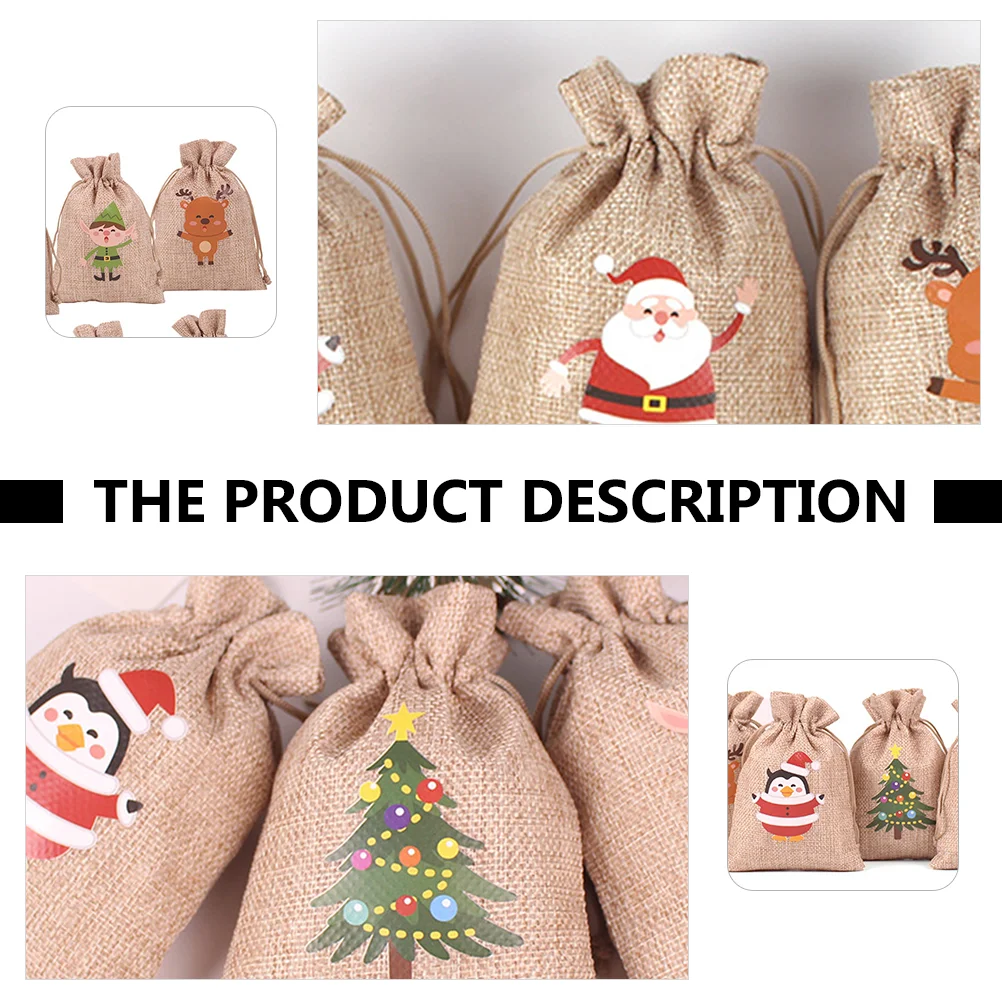 24 Pcs Cartoon Christmas Sack Elder Candy Bags Bling Decor Linen Santa Suit Advent Burlap