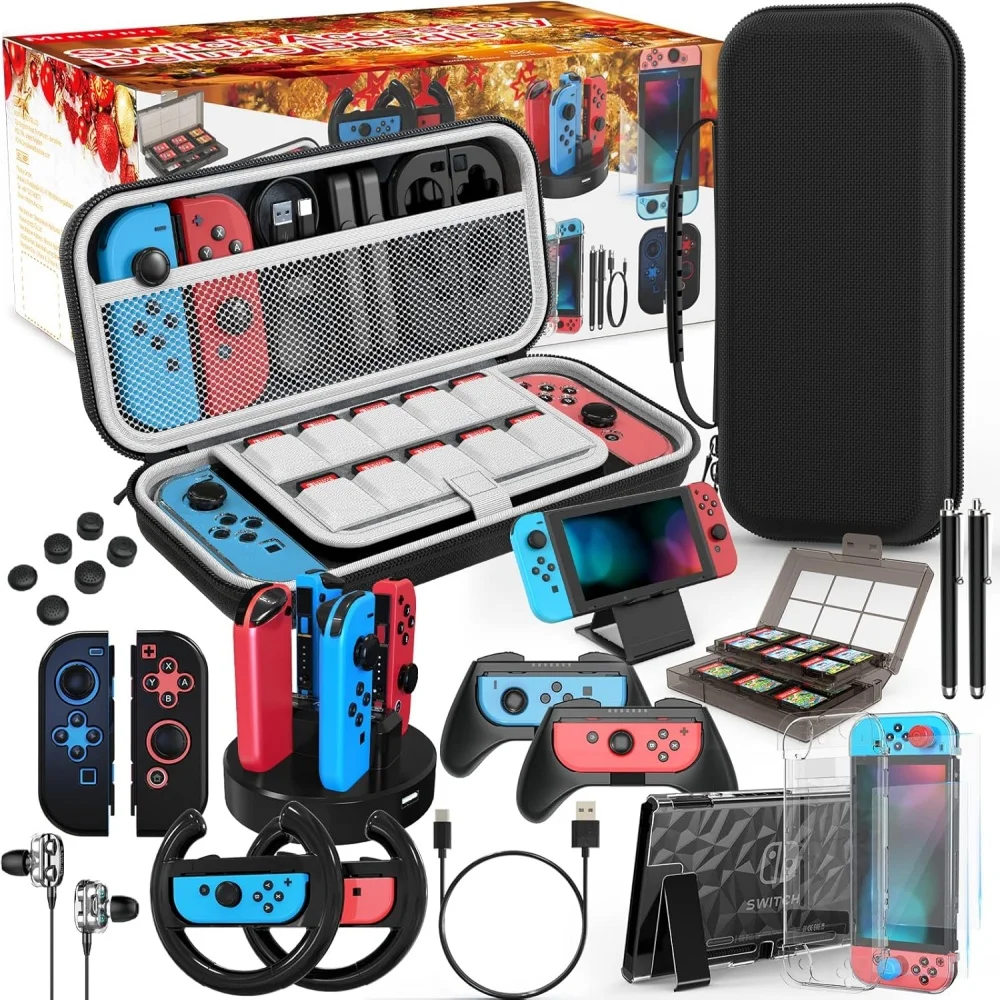 

27 in 1 Switch Gift Pack, Nintendo Switch Accessory Bundle, with Dockable Protective Cover, Screen Protector, Handle, etc
