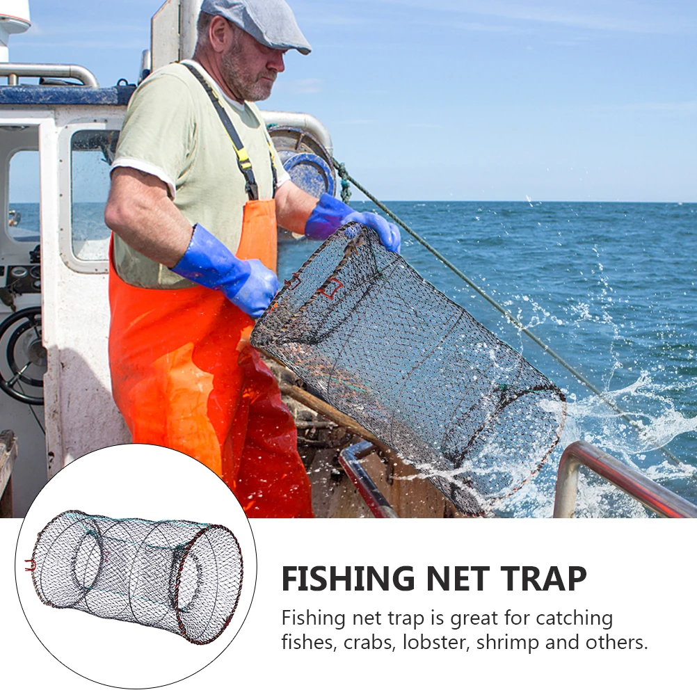 

2pcs Folding Fish Net Premium Nylon Metal Portable Multi-Function Bait Trap For Catching Fish Crabs Lobsters Shrimps