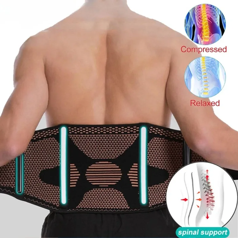 

Медный поясничный бандаж для облегчения боли в пояснице, поддерживающий пояс для мужчин и женщин с регулируемой черной поясничной поддержкой при ишиасе