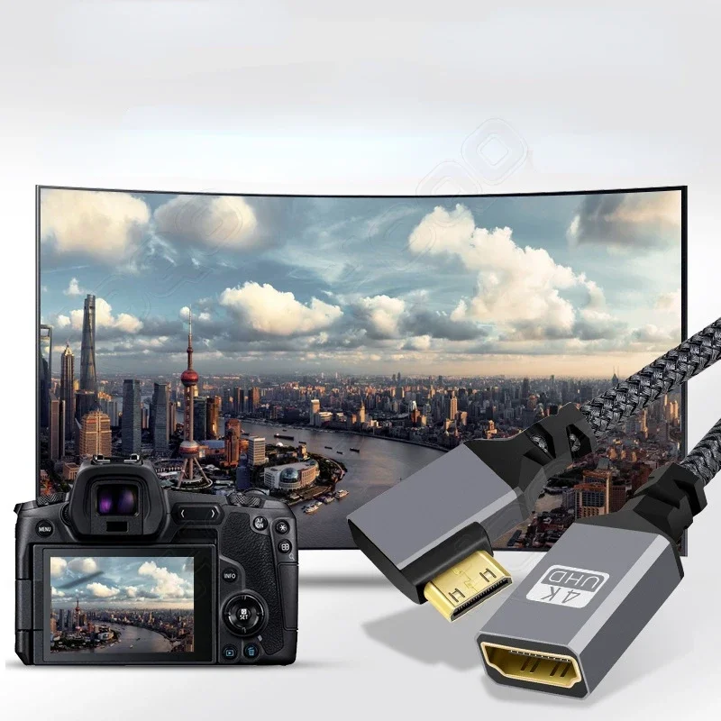 4K Mini hdmi to HDMI-compatible Female Elbow short cable.HD mini to standard Video Conversion, Used To Connect Camera