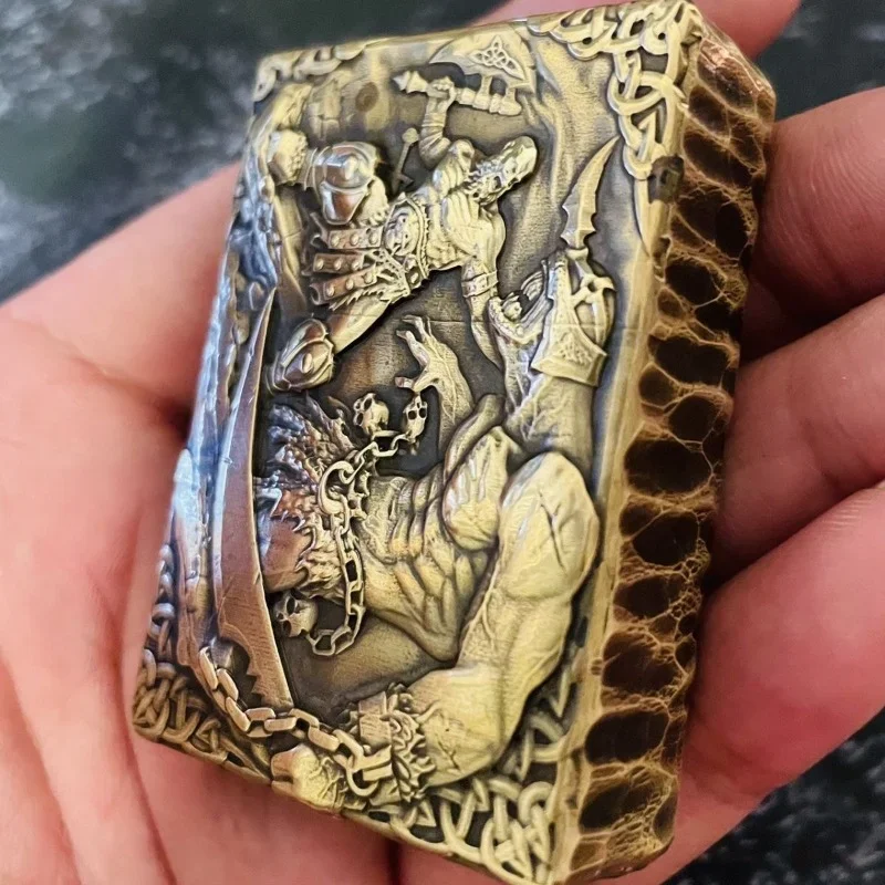 New Zorro 912 Carved Embossed Lighter Brass Samurai Fighting Beast Stone Pit Kerosene Lighter Classic Collection