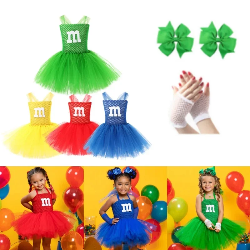 Halloween Kids Cosplay Costume cute M chocolate candy Christmas girl Red Yellow Blue soft tulle dance tutu dress