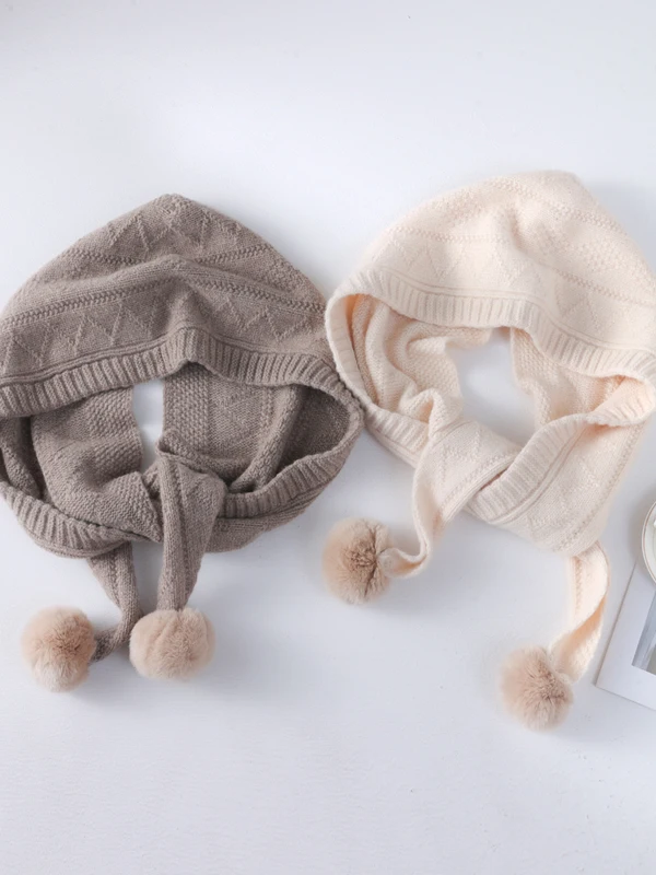 Pure Wool Knitted Hat Unisex Autumn Winter Warm Faux Fur Ear Protection Scarf Multi-Functional Hat for Men And Women