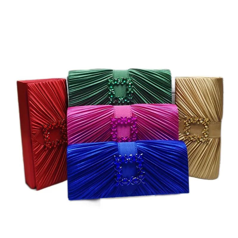 Retro Black Blue Green Silk Evening Bags Folded Square Small Clutch For Women Party Chain Shoulder Bags Fashion Daily Handbag view 2