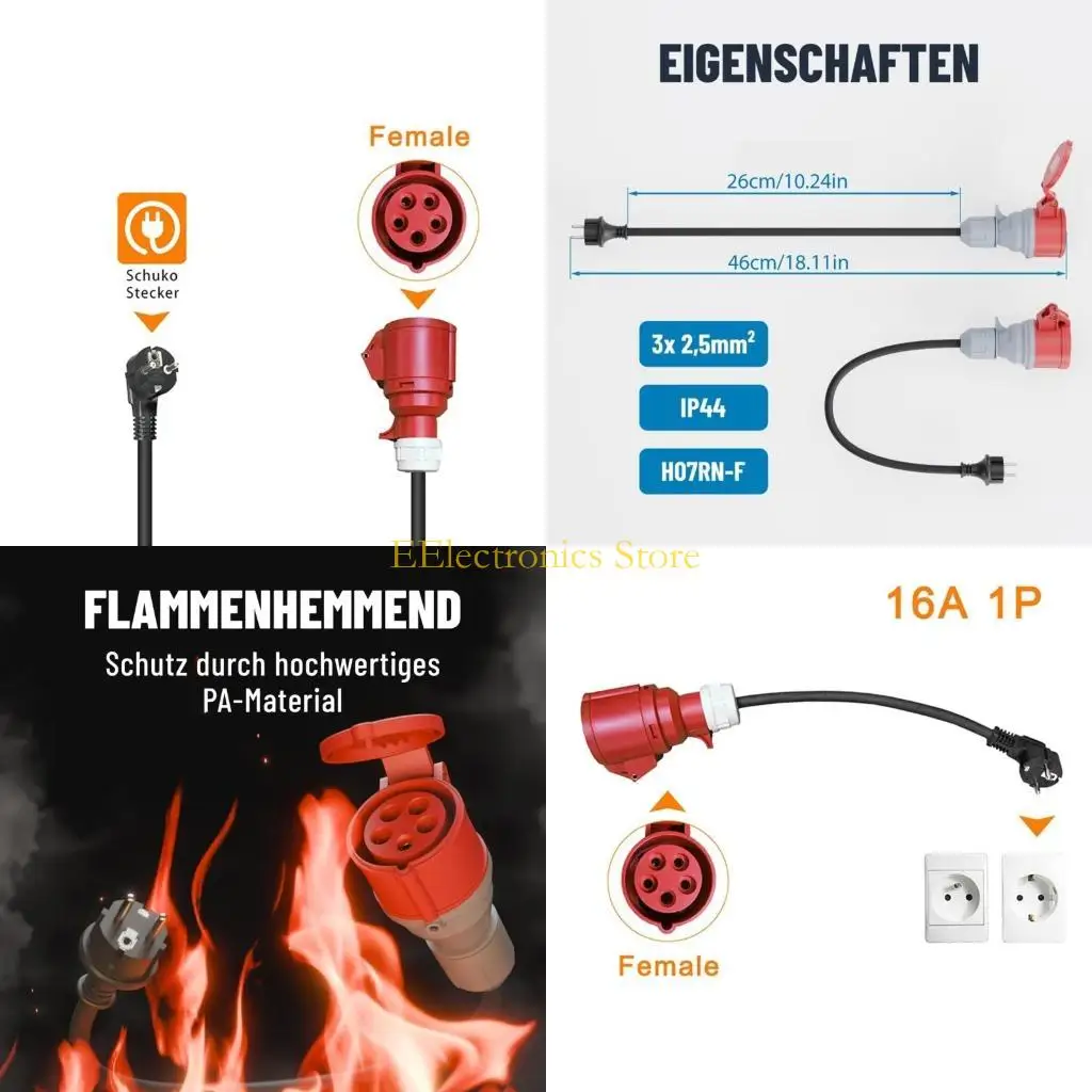

B03C Fast Schuko to CEE 16A 5Pin Electrical Adapter Convenient for EV 60cm Cable 16A Output, and IP56 Standard