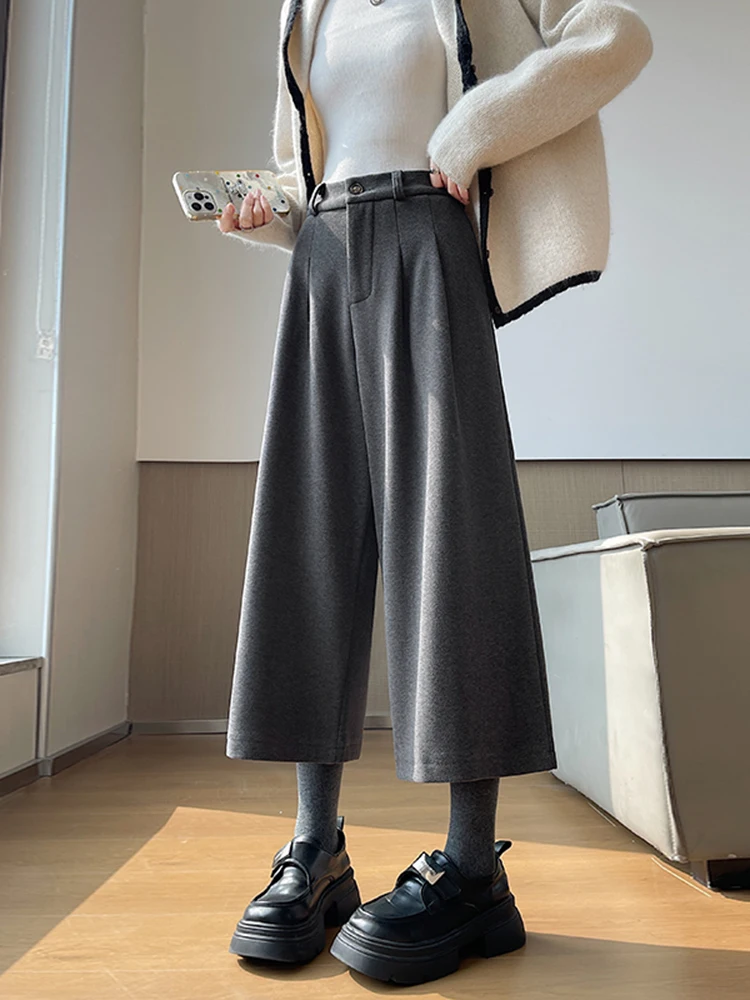 

Утепленные шерстяные широкие брюки для женщин, осенне-зимние, свободные, прямые, с высокой талией, для дома и отдыха