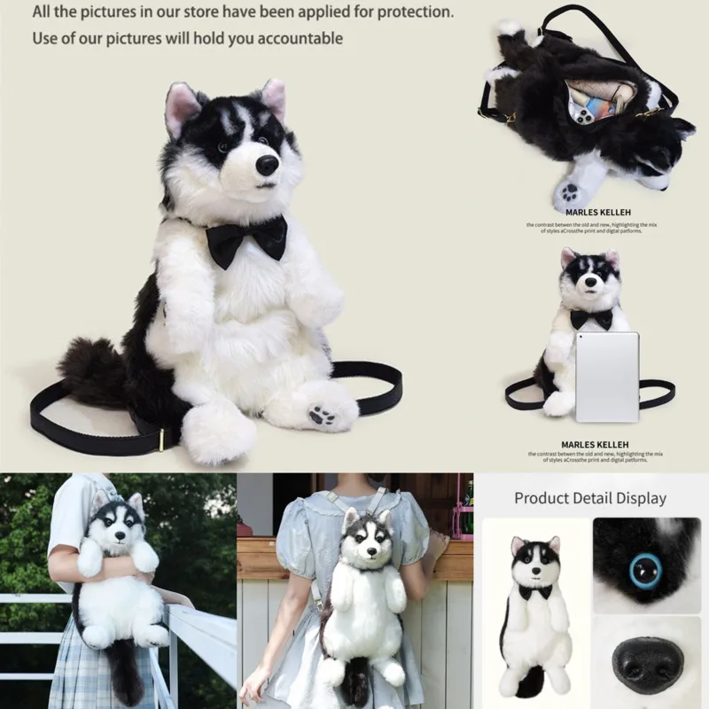 

Y2k Husky Backpack Harajuku Kawaii Simulation Doll Dog Plush Doll Festival Gift Girlfriend Children's Birthday Crossbody Bag New