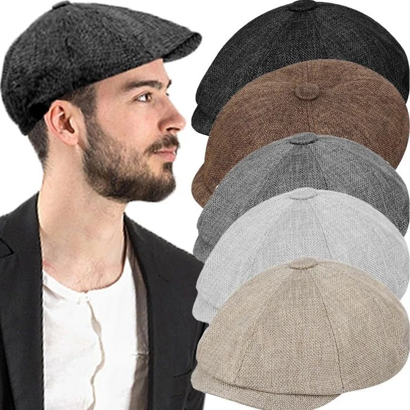 

2025 Новая модная восьмиугольная шляпа из хлопка и льна в британском стиле с большой головой, берет художника в стиле ретро, женская шерстяная шляпа газетчика