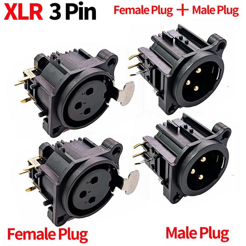 10pcs XLR 3 Pin Male Female Socket Bent Needle Connector Square Shape PCB Panel Mount Chassis 180 Degrees XLR Adapter Connector