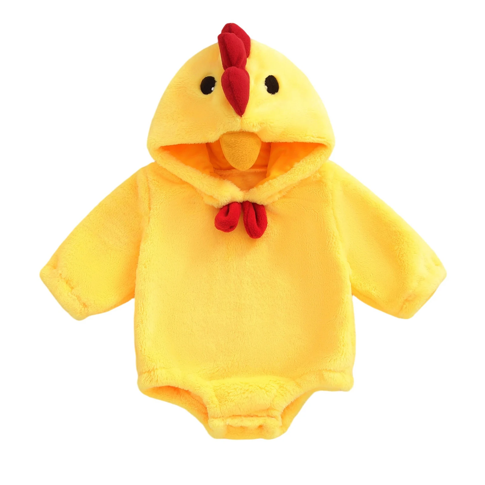 

Baby Girls Halloween Casual Romper Long Sleeve Hooded Plush Cartoon Chicken Romper
