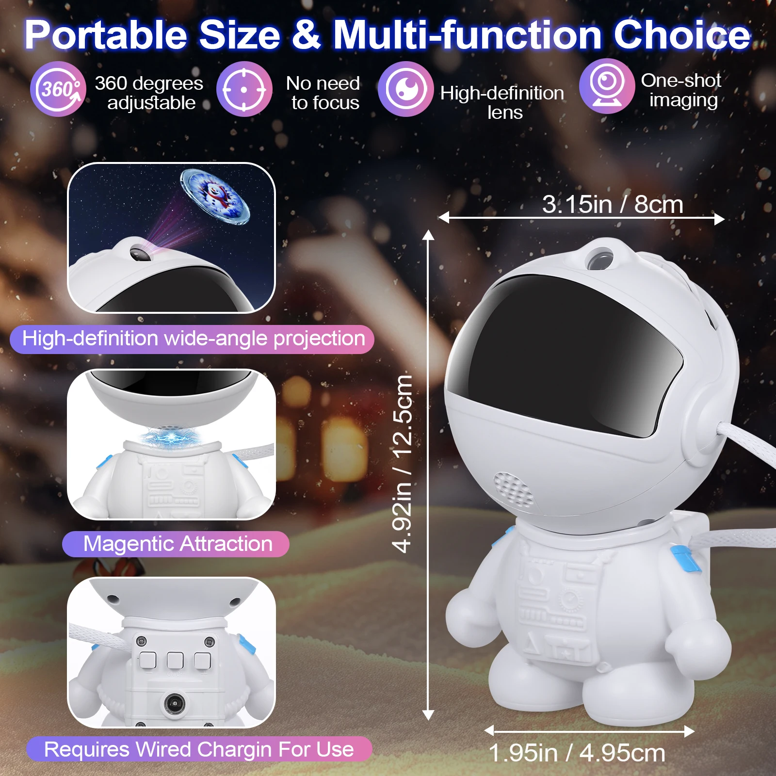 مجموعة رائد الفضاء مع 16 قطعة من مصباح بروجيكتور فيلم بنمط الرسوم المتحركة لعيد الميلاد