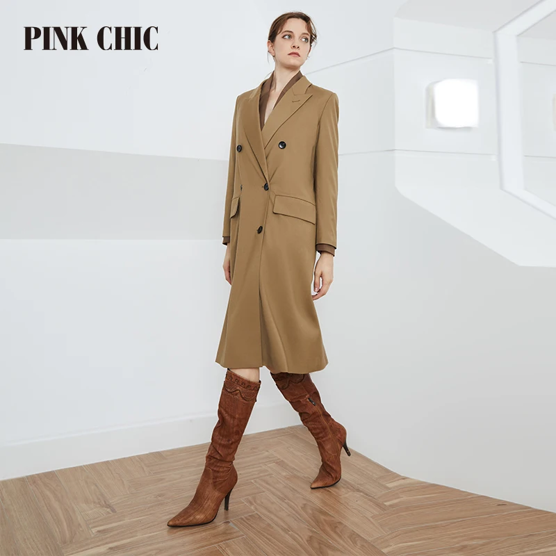 PINK CHIC-Coupe-vent classique à double boutonnage pour femme, pardessus long avec ceinture, coupe-vent décontracté, tempérament fin, Tralike, printemps et automne 728