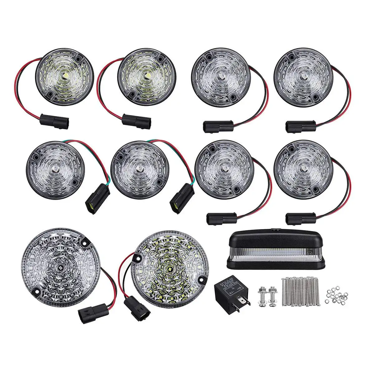 New 12x LED Lights Kit Fog Lamp Stop Reversing Signal Lamp Indicator License Plate Light For Land Rover Defender 90 110 130