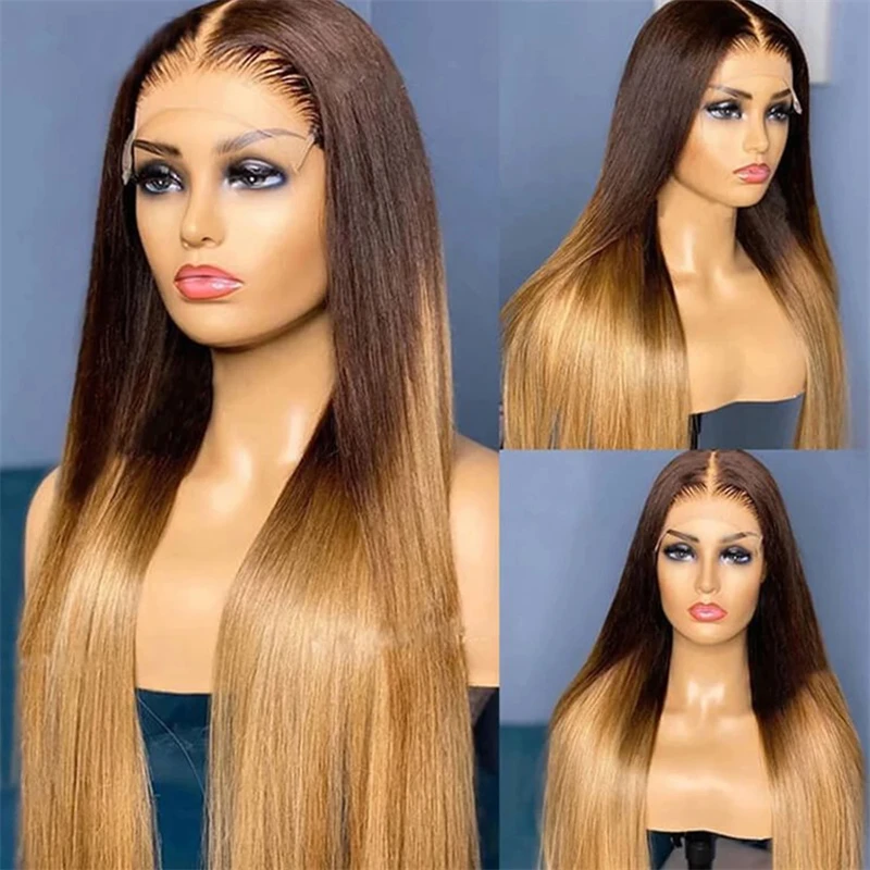 Highlight Wig Human Hair Ombre Brown Lace Front Wig Brazilian Hair Wigs For Women 32 Inch Honey Blonde Body Wave Lace Front Wig