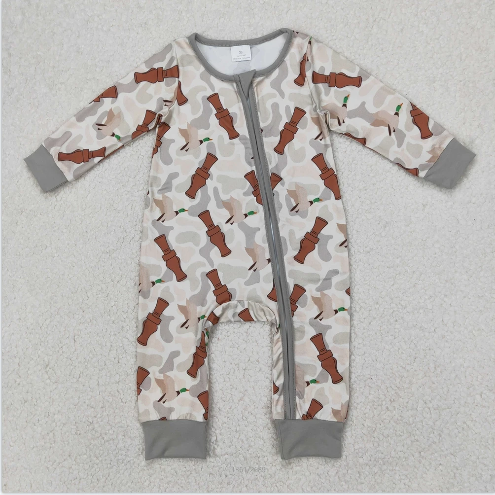 

new arrived long sleeve girl boutique clothing set Girls Baby Infant Boys Camo Duck Call Zip Rompers