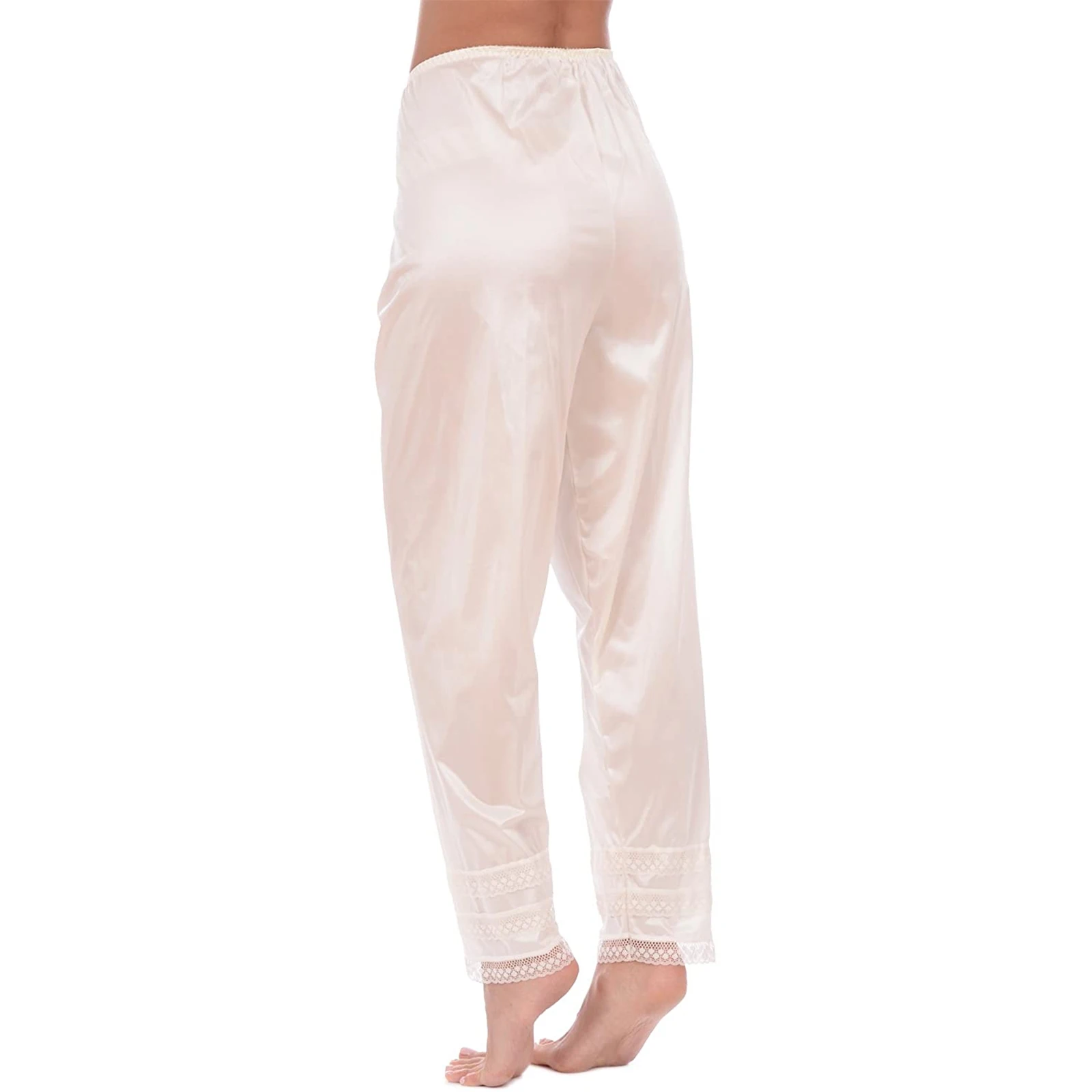 Female Pyjama Trousers Solid Color Lace Trim High Elastic Waist Long Pants Nightwear for Women Sleep Bottoms Sleeppant Sleepwear