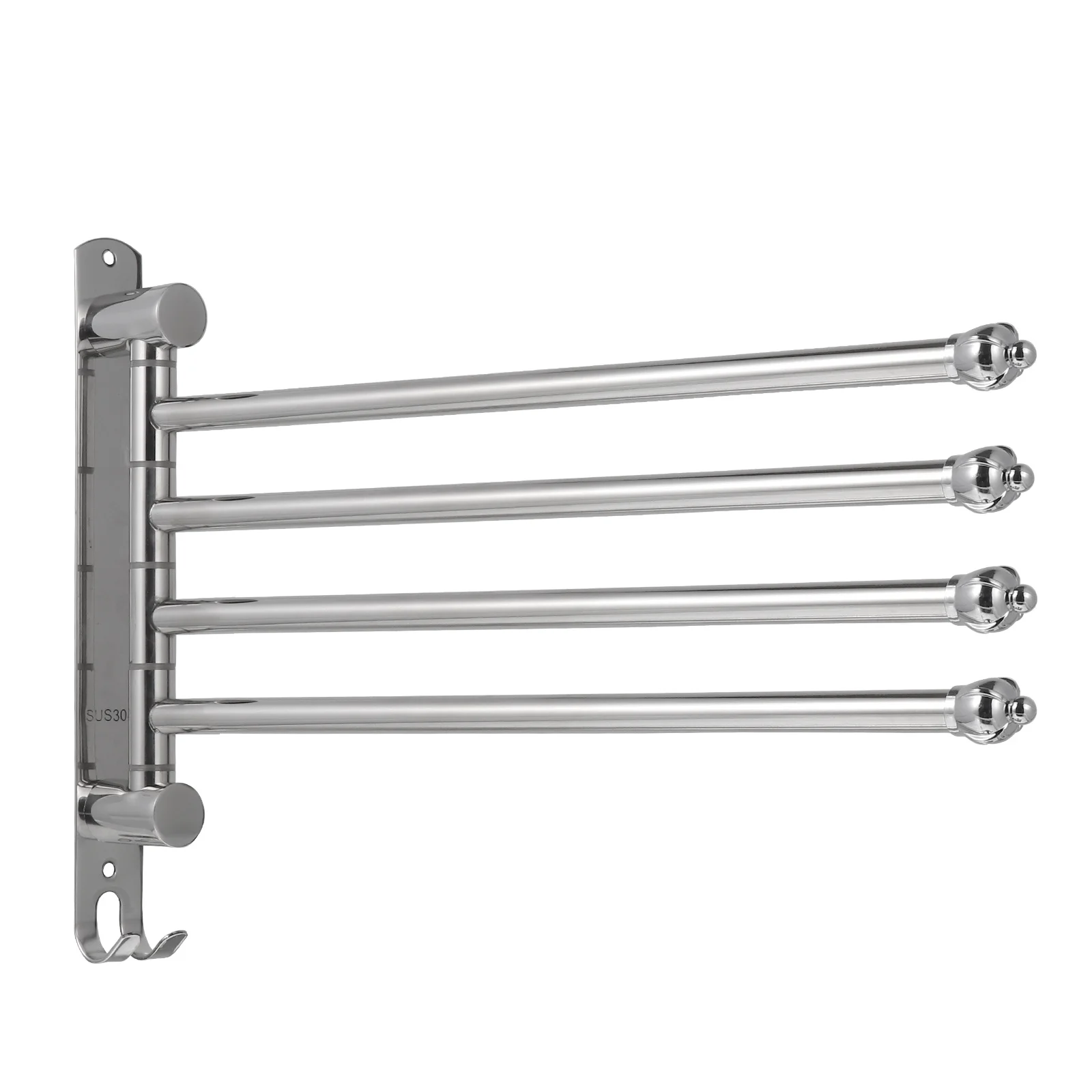 

Heavy Duty Stainless Steel Towel Rack No Punch Required Swivel Bar with Crown Rod Double Hooks Bathroom Towel Organizer