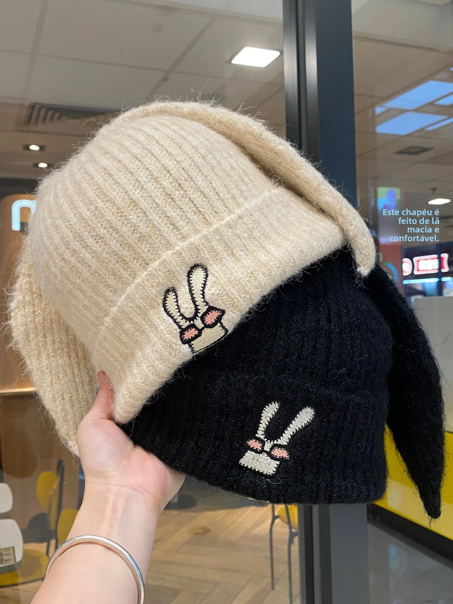 cute-knitted-long-rabbit-ear-woolen-cap-women's-autumn-winter-warm-ear-protection-fashionable-turtleneck-hat-for-students
