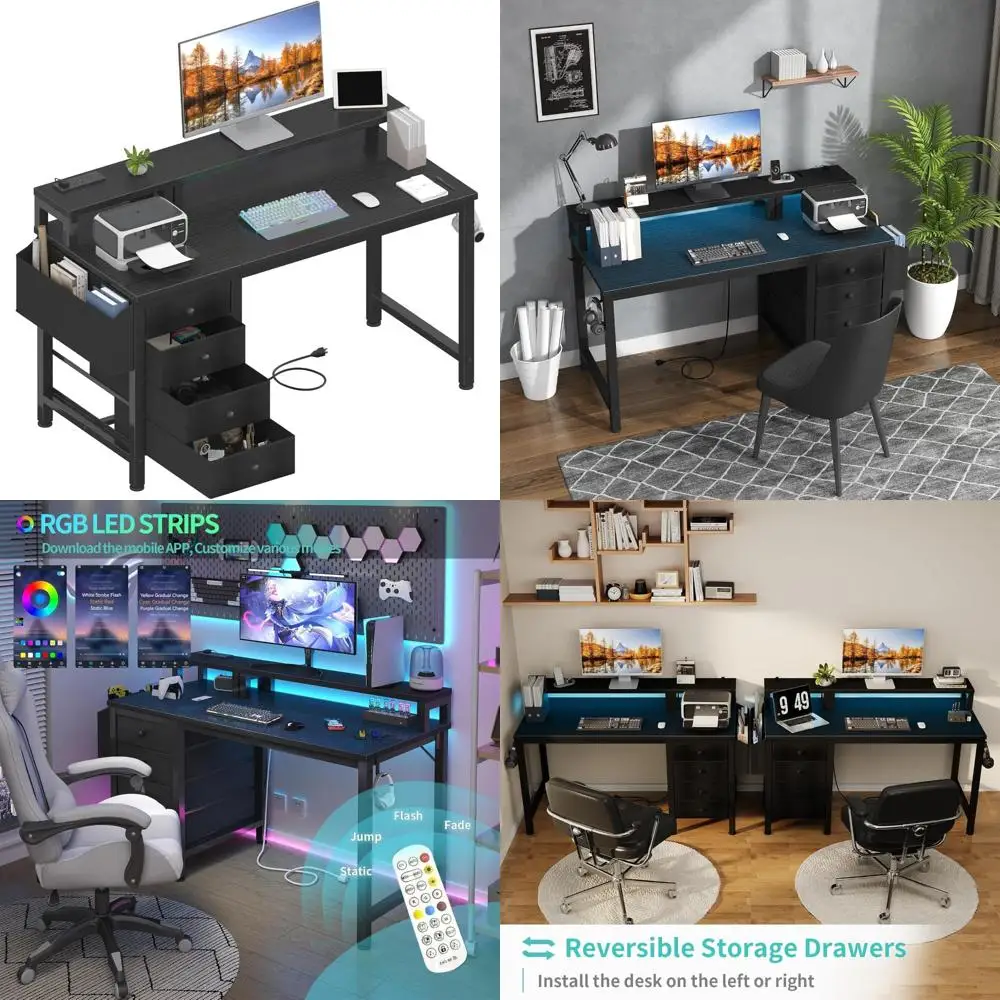 

Игровой стол с подсветкой 47, встроенными розетками, тканевыми ящиками и двусторонним дизайном для эффективности домашнего офиса