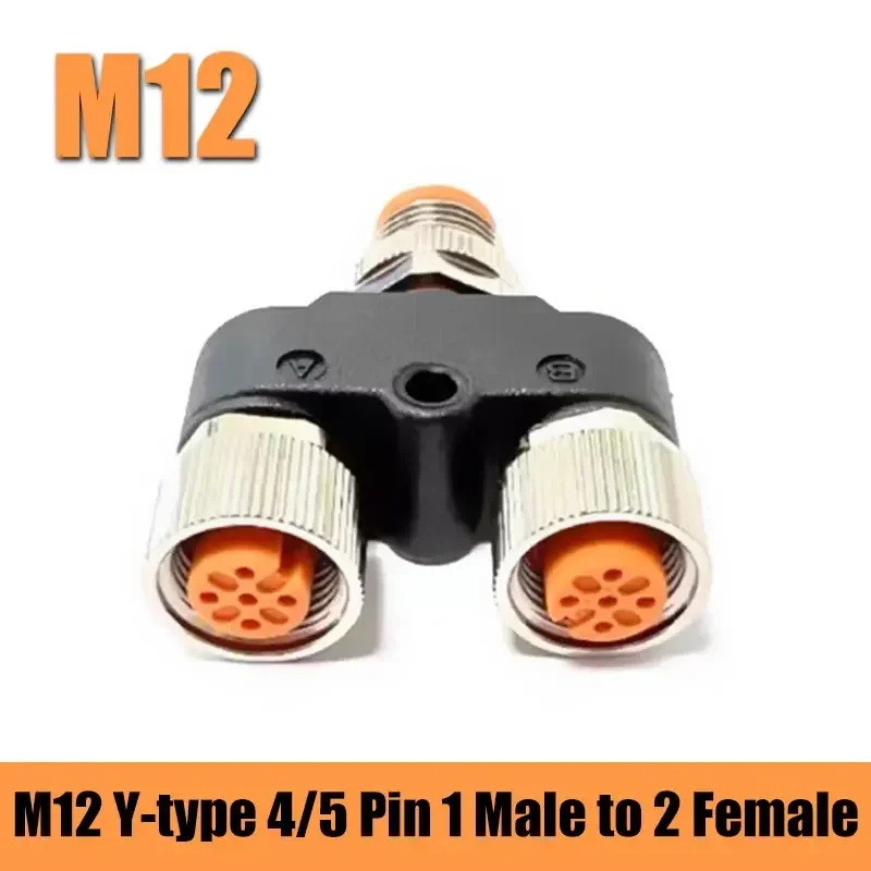 Y-type M12 Sensor Connector 3-way 4Pin 5Pin Male to Female Wire Plug Adapter Industrial Grade Aviation Waterproof Plugs