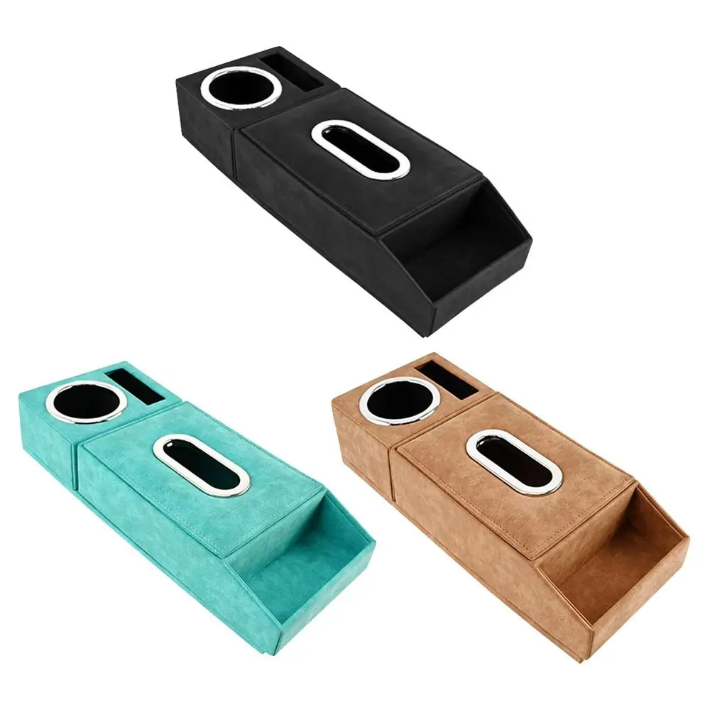 

Portable Center Console Armrest Cushion PU Leather with Tissue Box Cup Holder Armrest Pad Height Increasing Multifunctional