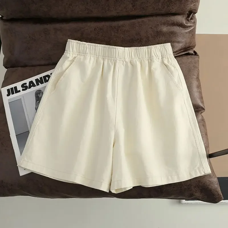 Pantalones cortos informales para mujer, cintura elástica, moda Hipster Harajuku, verano, combina con todo, pierna ancha, Ulzzang, adolescentes, universidad, Vintage, suelto, Simple