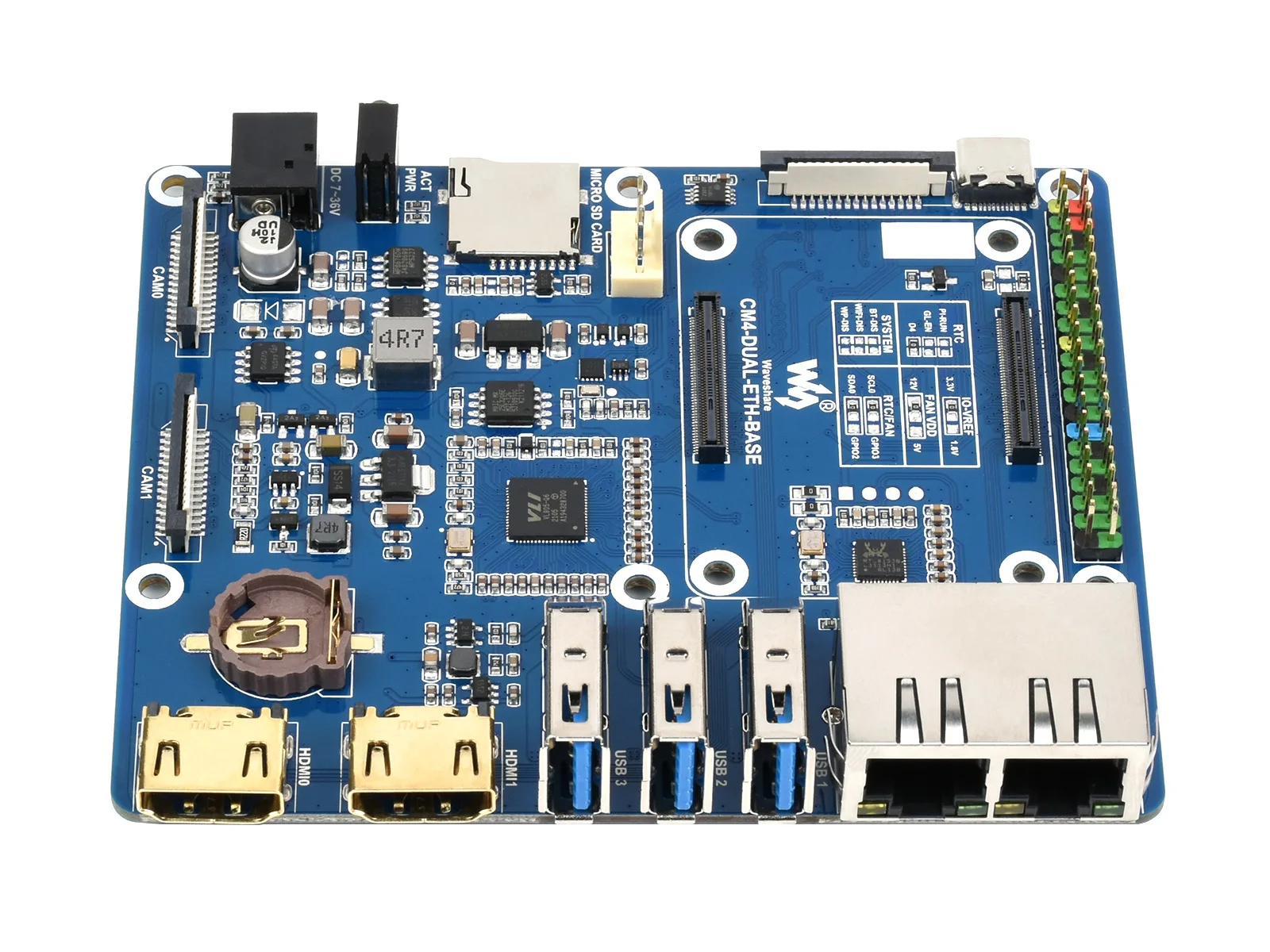 

Waveshare Dual Gigabit Ethernet Base Board Designed for Raspberry Pi Compute Module 4, Powerful Ethernet Capability