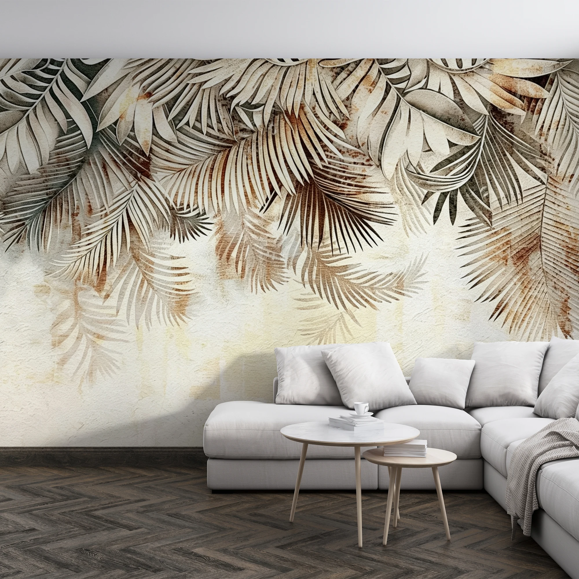 Vintage Tropical Palm Leaf Wallpaper, Retro Sepia Mural, Watercolor Botanical Wall Decor for Living Room Bedroom Cafe