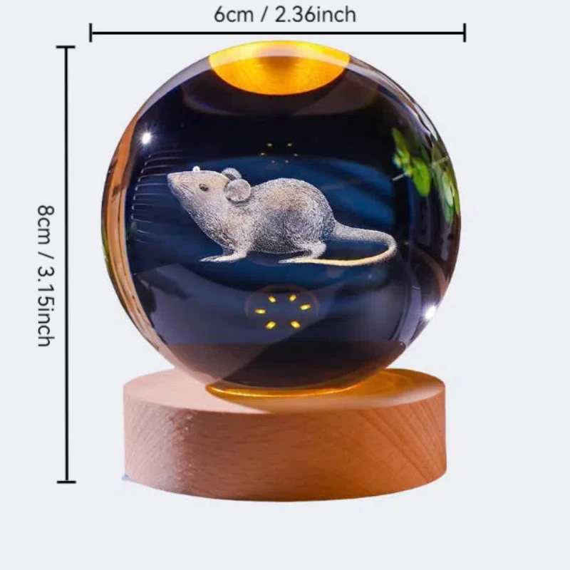 كرة كريستال فأرة وبقرة محظوظة ضوء ليلي ، ديكور مصباح الطاولة ، عيد الميلاد ، هدية عيد الحب ، هدية الحفلات ، المنزل ، 1: #2