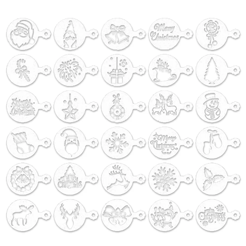 30 Pieces Cookie Stencils Cake Templates Coffee Stencils Reusable Painting Cake Stencil Templates Embossing Moulds