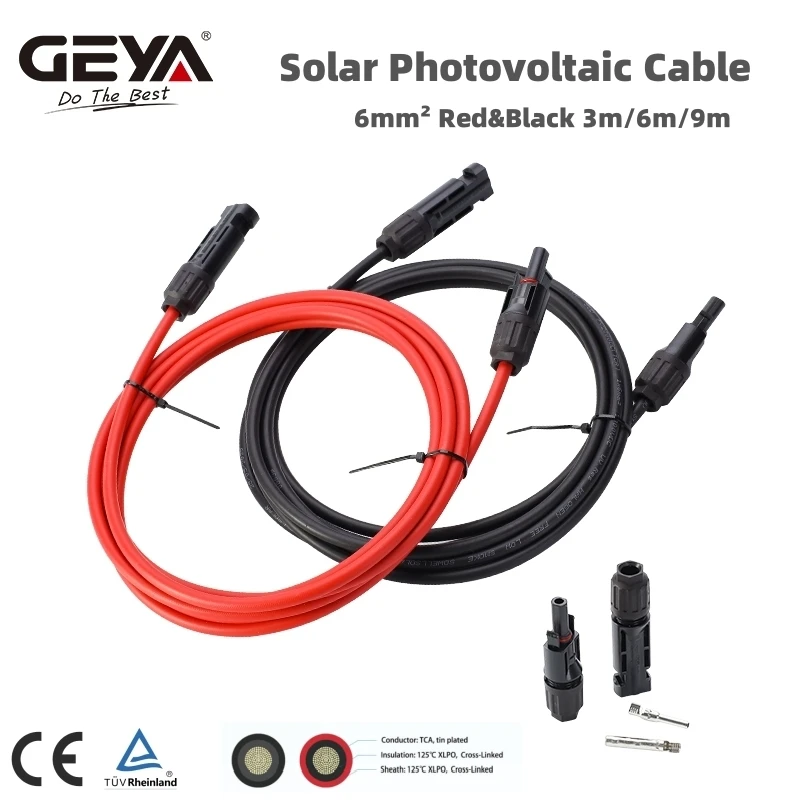 1 Pair Solar Cable Solar Extension Cable with Connector 3/6/9Meters 6mm2 Solar Panel Cable Photovoltaic Wire 10AWG DC2000V