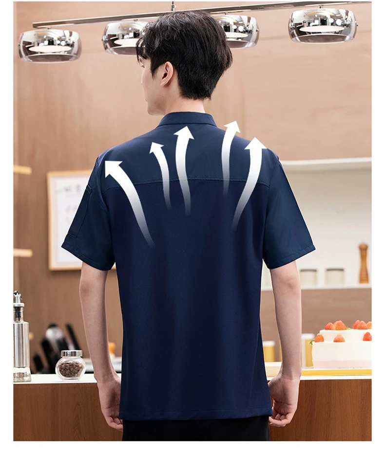 メッシュシェフ半袖ジャケット通気性シェフ制服エプロンレストランキッチンシェフコート黒作業服男性アクセサリー