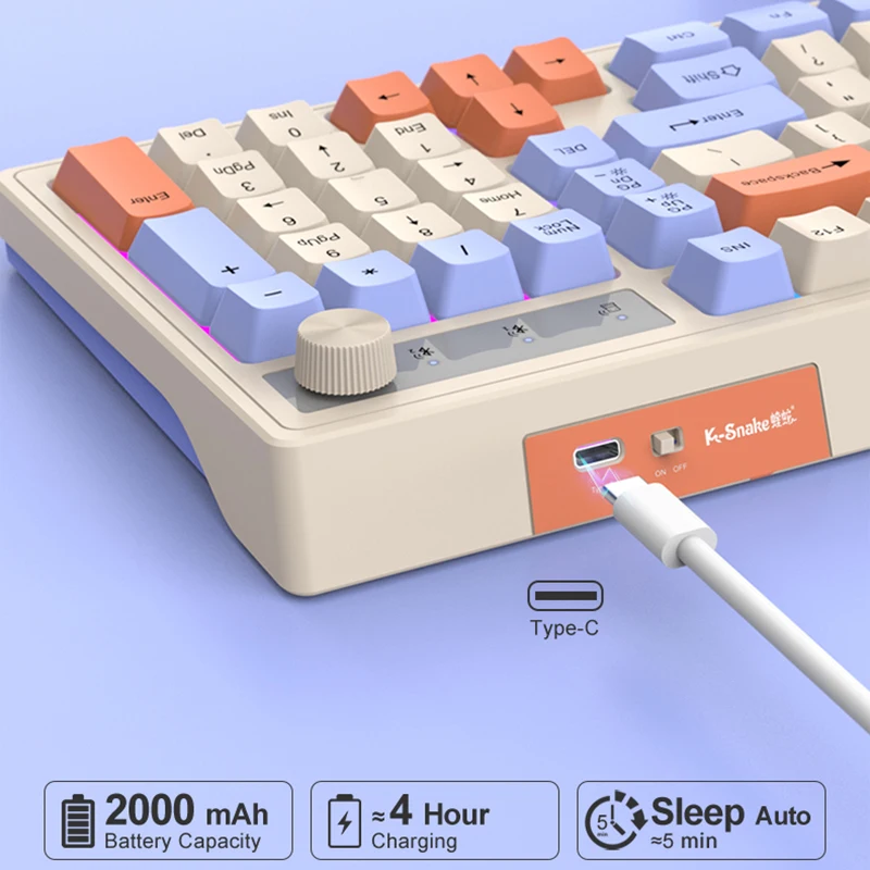 Clavier sans fil Bluetooth, connexion mode touristes, lumière arc-en-ciel, multifonction, adapté pour ordinateur portable, 98 touches, 2.4G