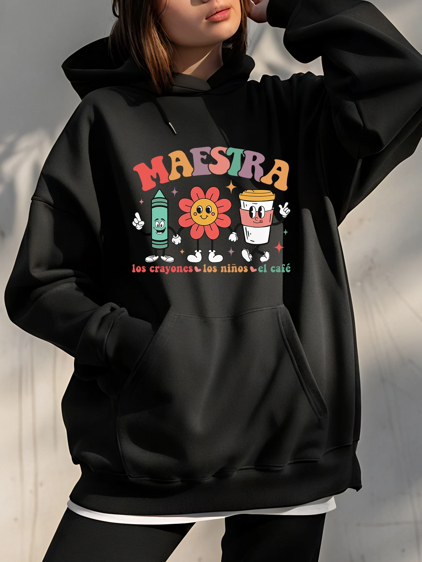 

Толстовка с капюшоном для учителя, красочный карандаш, цветок, кофейный принт, повседневная толстовка, женская мода, подарок учителю школы