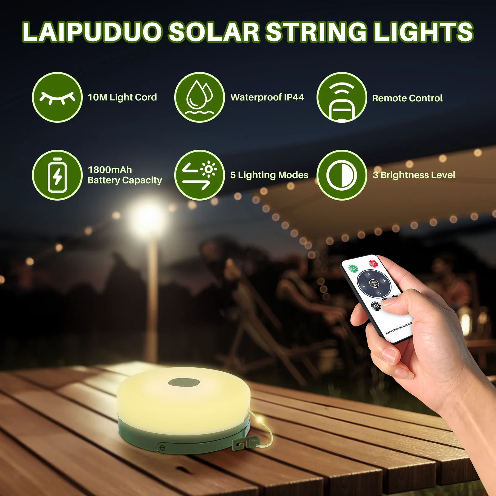 Solar Christmas Lights 10M Camping String Lights Rechargeable Outdoor Tent Lantern 5 Lighting Modes for Patio Party Decor
