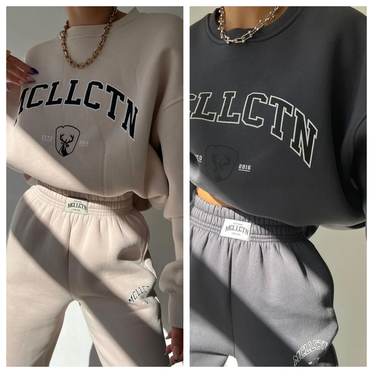 Warm Suit Autumn Winter Women Solid Set Elegant O-neck Pullover Hoodie And Pocket Trousers Two-Piece Set Lady Casual Loose Sets