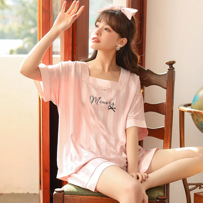 2022 Summer New Womens Pajamas Ice Silk Pajamas Women's Ladies Homewear Suit Short Sleeve Pajama Sets Women Sexy Pjs Lounge Wear